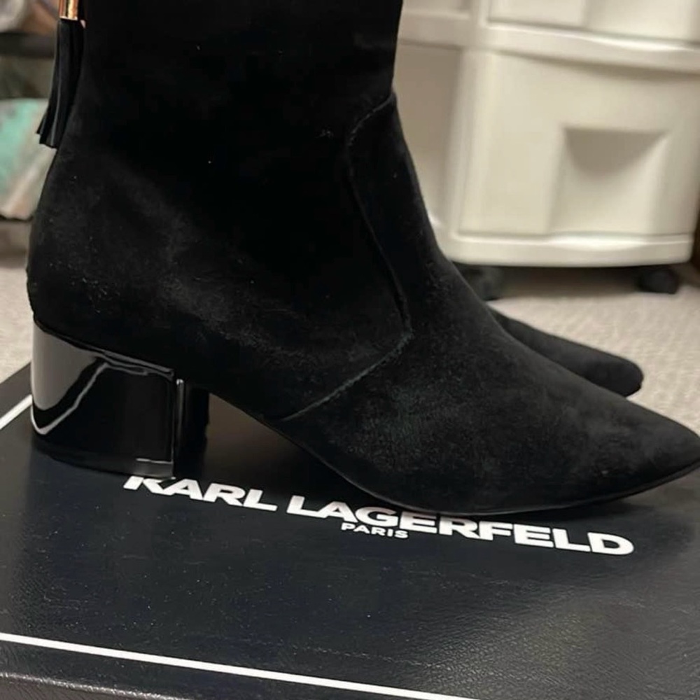 Karl Lagerfeld Black Suede Ankle Boots size 6.5